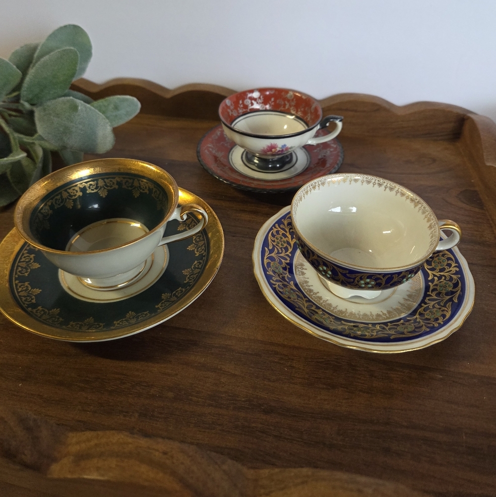 (3) Demitasse Footed Antique Teacups From Bavaria